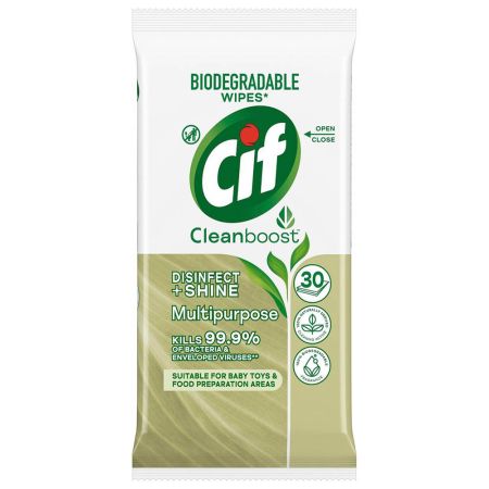 Servetele umede dezinfectante CIF Cleanboost, 30 buc/pachet