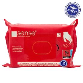 Servetele umede dezinfectante pentru suprafete SENSE, 72 buc/pachet