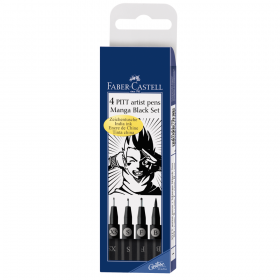 Marker cerneala negru FABER-CASTELL Pitt Artist Pen, 4 buc/set, FC167132 