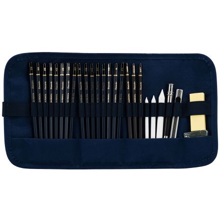 Set creioane schite in etui DELI Finenolo Sketch Rollup, 27 pies