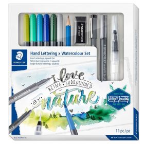 Set markere acuarela si caligrafie STAEDTLER Hand Lattering Watercolour, 11 piese
