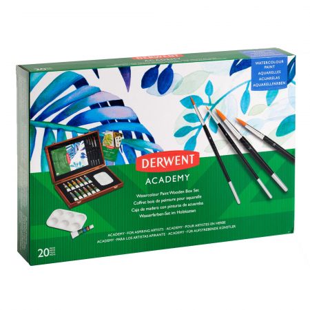 Set pictura DERWENT Academy Watercolour, 20 piese/cutie lemn