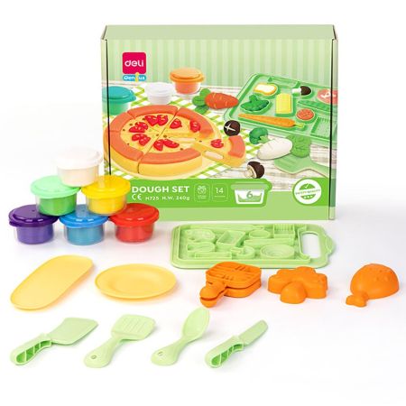 Plastilina 6 culori/set, 240 g, cu 14 accesorii modelaj, DELI