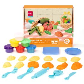 Plastilina 6 culori/set, 240 g, cu 19 accesorii modelaj, DELI Veggie