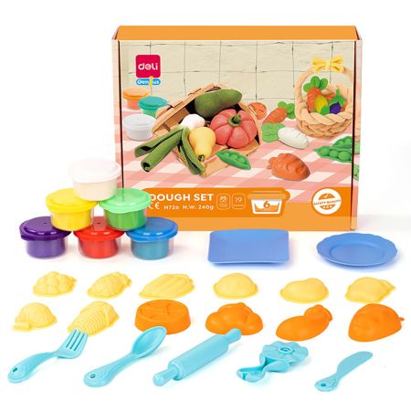 Plastilina 6 culori/set, 240 g, cu 19 accesorii modelaj, DELI