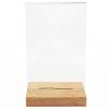 Display plastic pentru prezentare forma T, A5, transparent, baza de lemn, portrait
