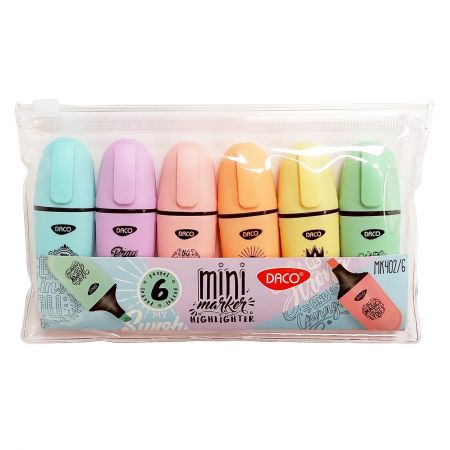 Textmarker pastel DACO Mini, 6 buc/set
