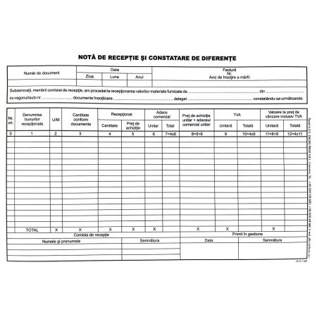 Nota de intrare receptie si constatare diferente, cu TVA, A4 XPR