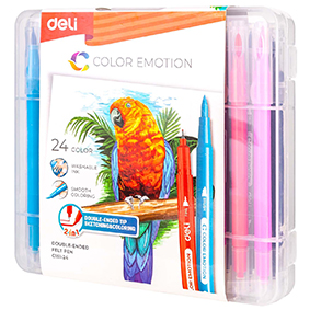 Carioci pensula cu doua capete, 24 culori/set, DELI Color Emotion