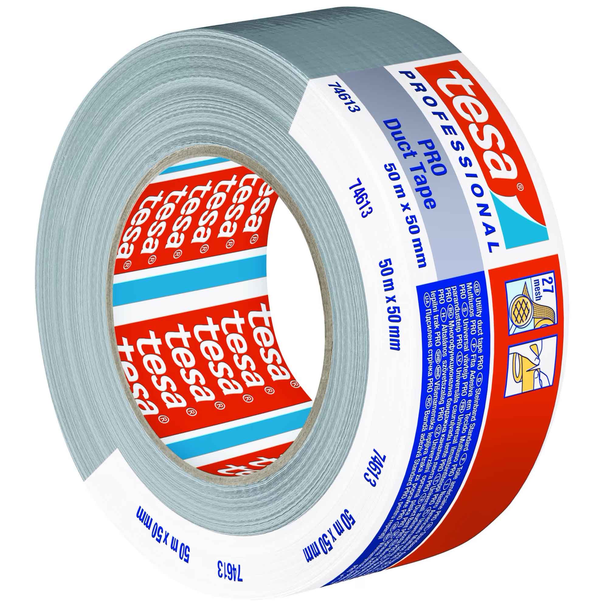 Banda adeziva 50 mm x 50 m argintie TESA Pro Duct Tape 74613 - Office ...