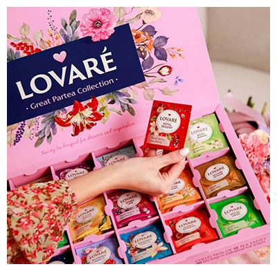 Set cadou ceai 18 arome LOVARE Great Party, 90 plicuri/cutie