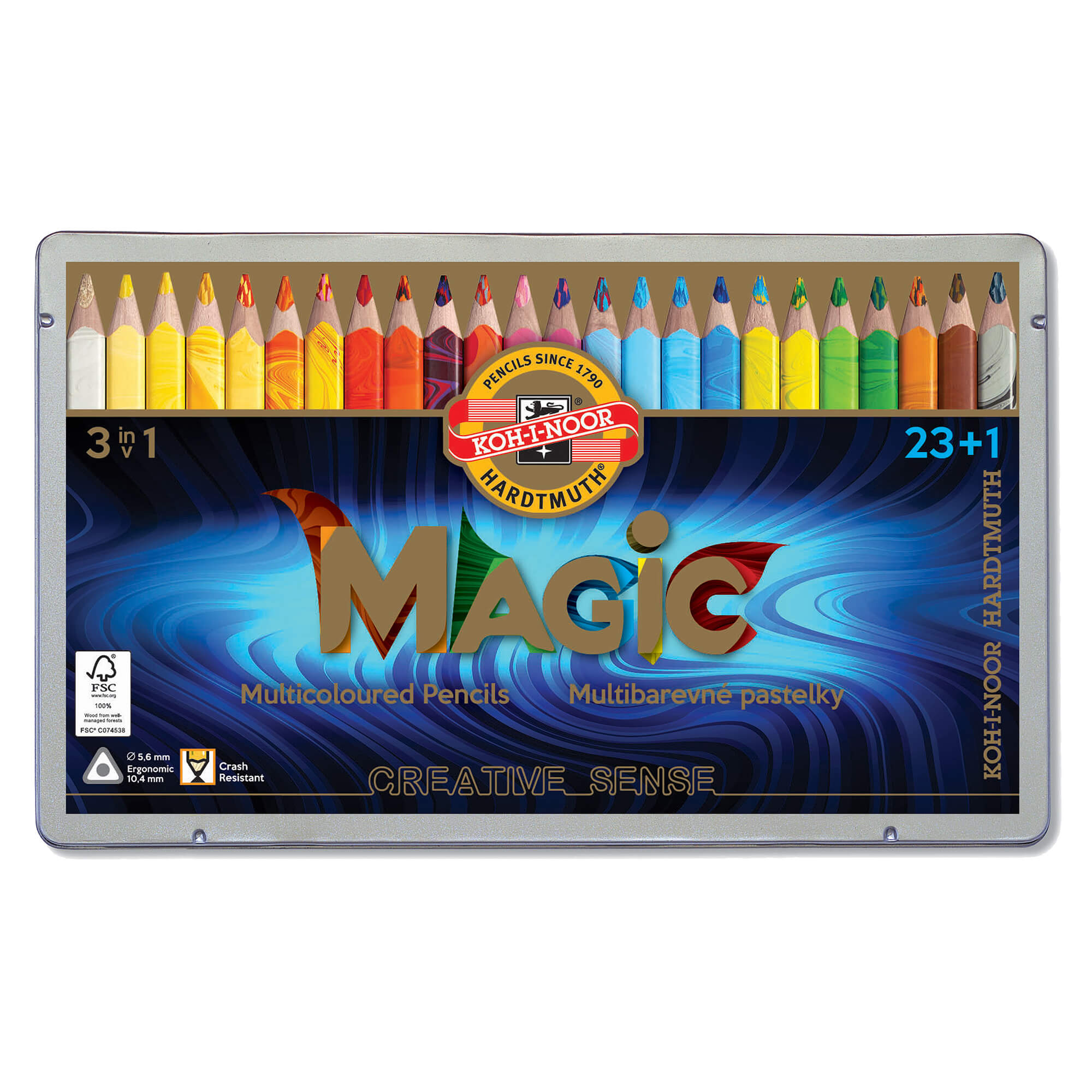 Creioane multicolore KOH-I-NOOR Magic 3 in 1 Jumbo, 24 buc/set