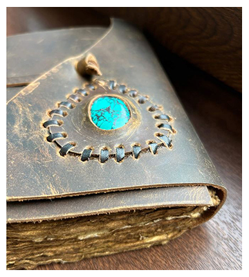 Jurnal piele vintage cu snur Krashell KR-L056 Piatra turcoaz