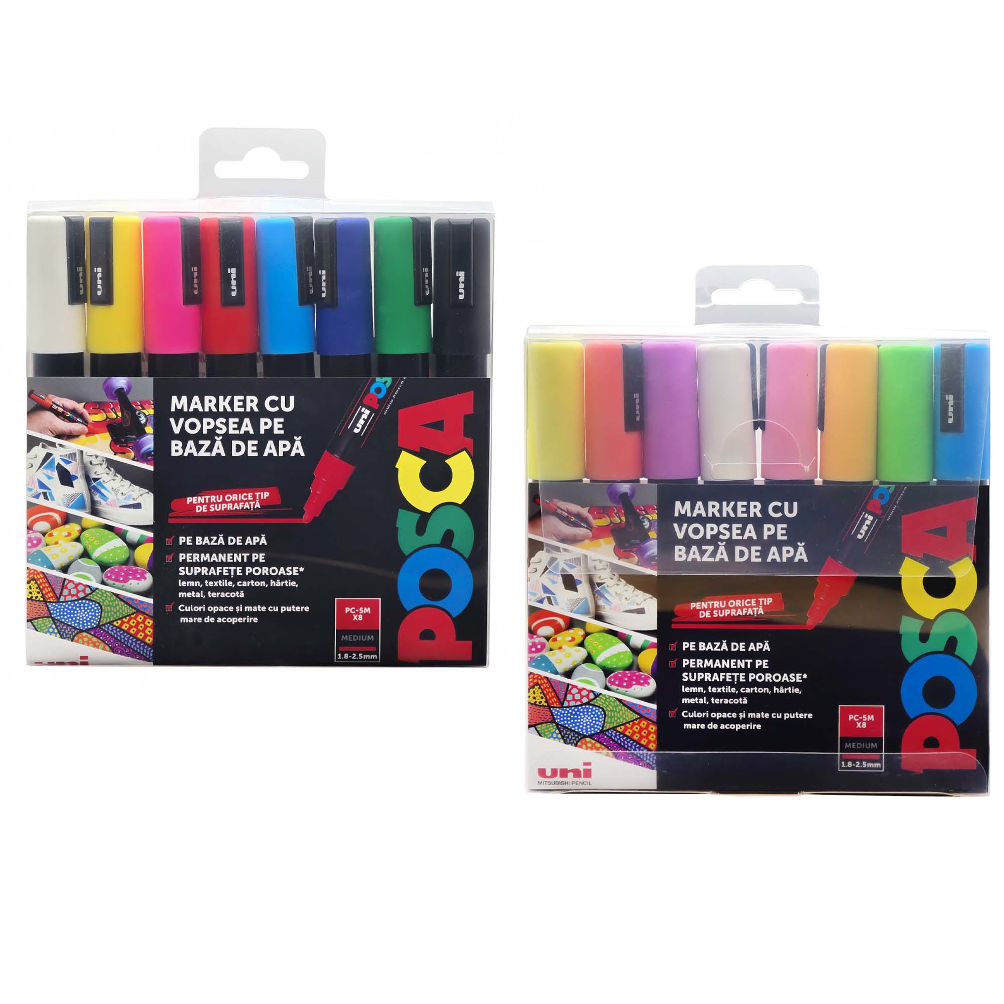 Marker varf 1.8-2.5 mm UNI Posca PC-5M, 8 culori/set