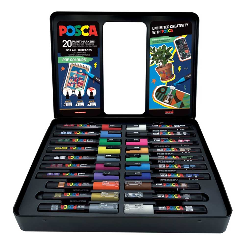 Marker UNI Posca Pop Colours, 20 buc/set, cutie metalica – Office